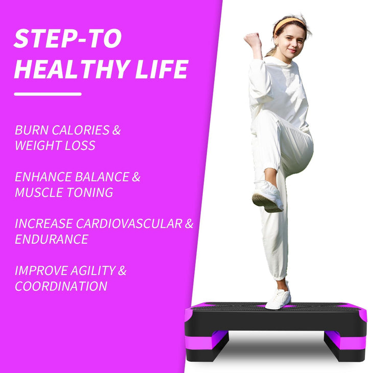Aerobic Steppbrett Höhenverstellbar Stepper mit 3 Stufen 10/15/20cm, rutschfest Fitness Step-Bench f