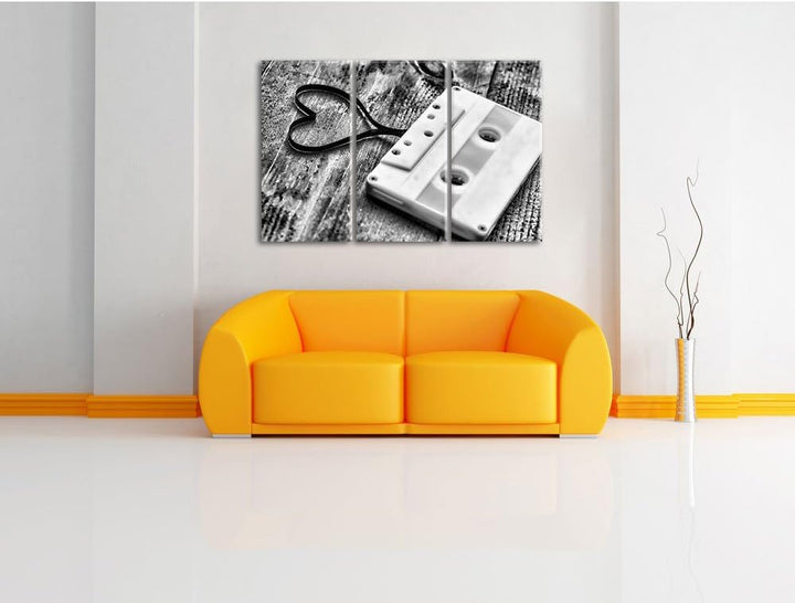 Pixxprint Retro Kasetten als Leinwandbild/Grösse: 3 Teilig (120x80) / Wandbild/Kunstdruck/fertig bes