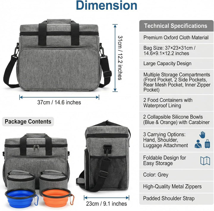 Hunde Reisetasche Grosse Hundetasche – hundereisetasche mit 2 Futterbehältern und 2 faltbaren Hunden