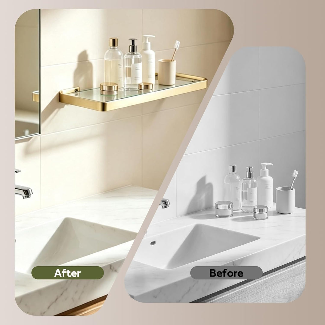 Badezimmer Glasablage 55 cm, Gebürstetes Gold, Glas und Edelstahl A 55 cm, A 55 cm