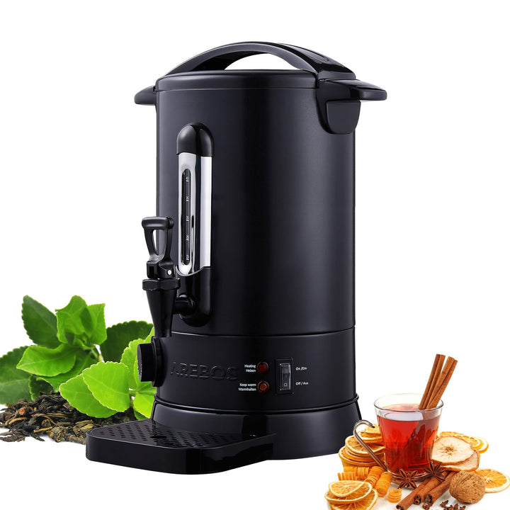 Arebos Glühweinkocher 950 W | Heissgetränkespender | 8,8 L | mit Auffangschale, Auslasshahn, Thermos