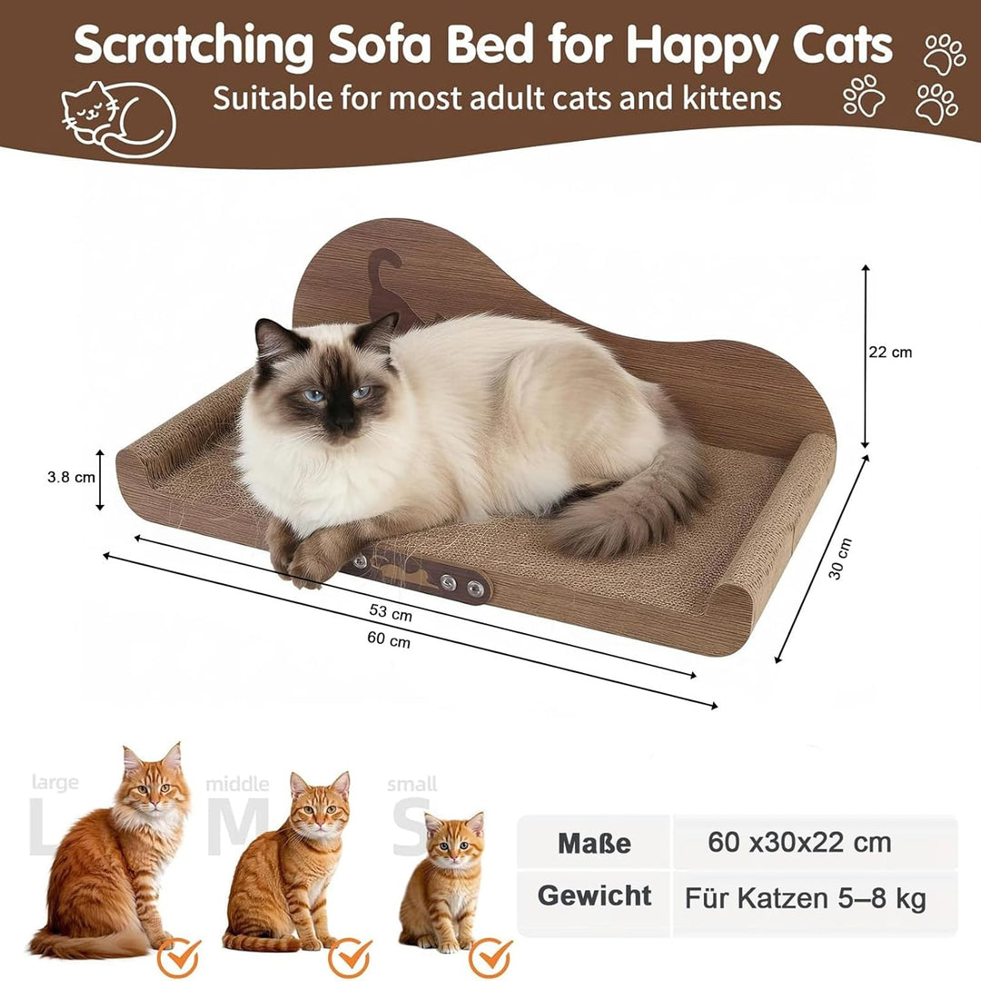 Kratzbrett für Katzen von 5-8kg – 60x30cm Kratzpappe aus hochdichter Wellpappe – Katzenschlafsofa zu