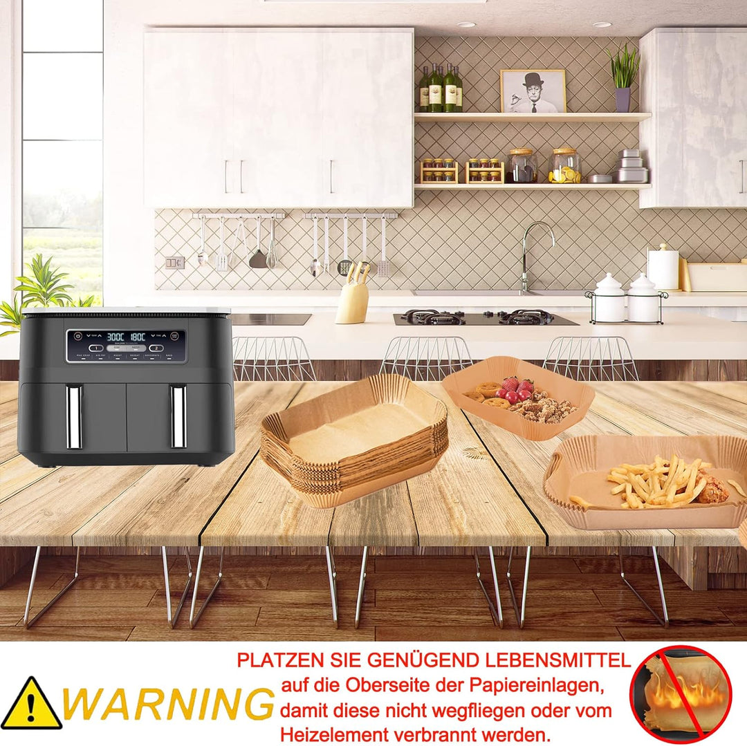 Backpapier für Ninja Heissluftfritteuse, 200 Stück 22cm Airfryer Backpapier für Dual Zone, Air Fryer