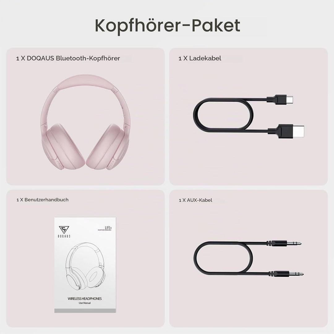 DOQAUS Kopfhörer Kabellos Bluetooth [Bis zu 90 Std] Bluetooth Kopfhörer Over-Ear mit 3 EQ-Modi, HiFi