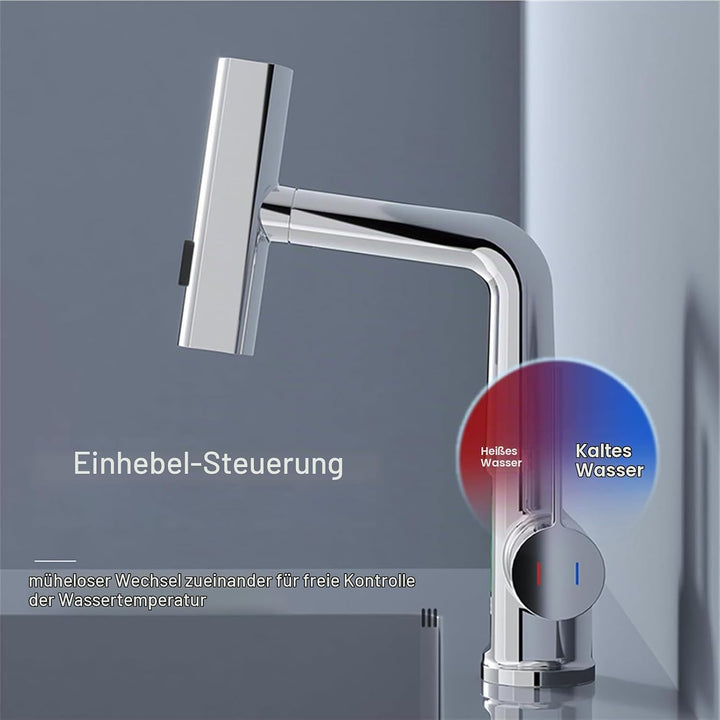 Wasserhahn Bad/Küche mit Ausziehbar Brause, LED Temperaturanzeige Waschtischarmatur Badezimmer mit 3