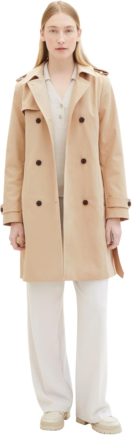 TOM TAILOR Damen Basic Trenchcoat mit Gürtel XXL 11485 - Sandy Beige, XXL 11485 - Sandy Beige