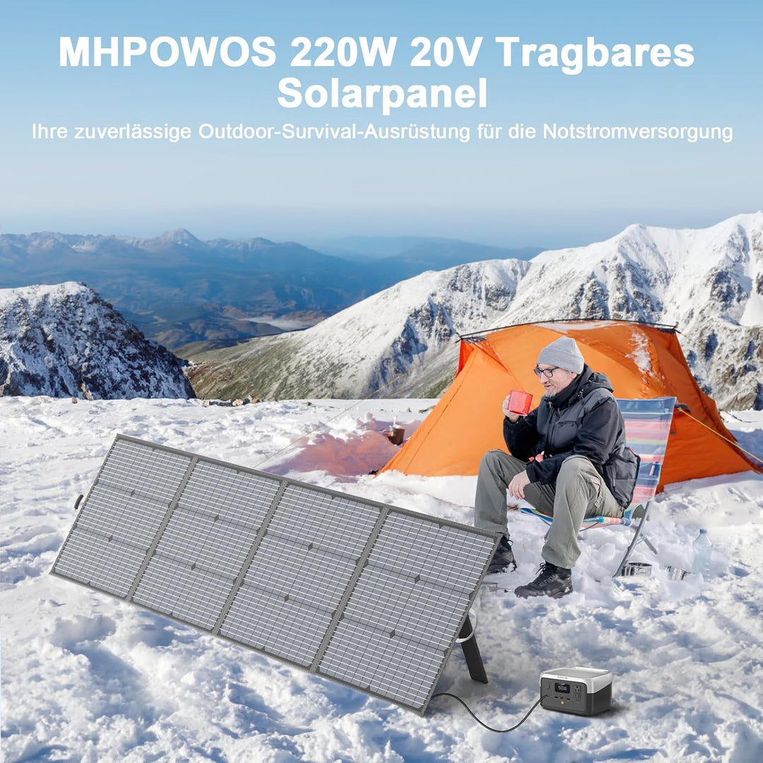 220W Tragbares Solarpanel, Leichtes Faltbares 20V Solarpanel mit Verstellbarem Ständer, IP67 Wasserd