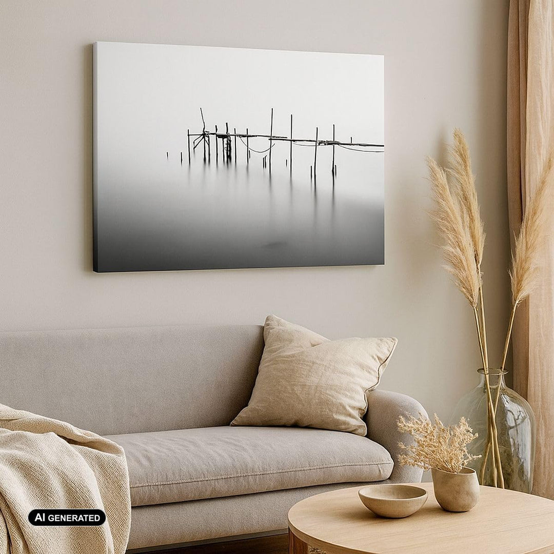 Bilder auf Leinwand 100x70cm Leinwandbild mit Rahmen Meer Brücke Wasser Gross Wanddeko Bild Schlafzi