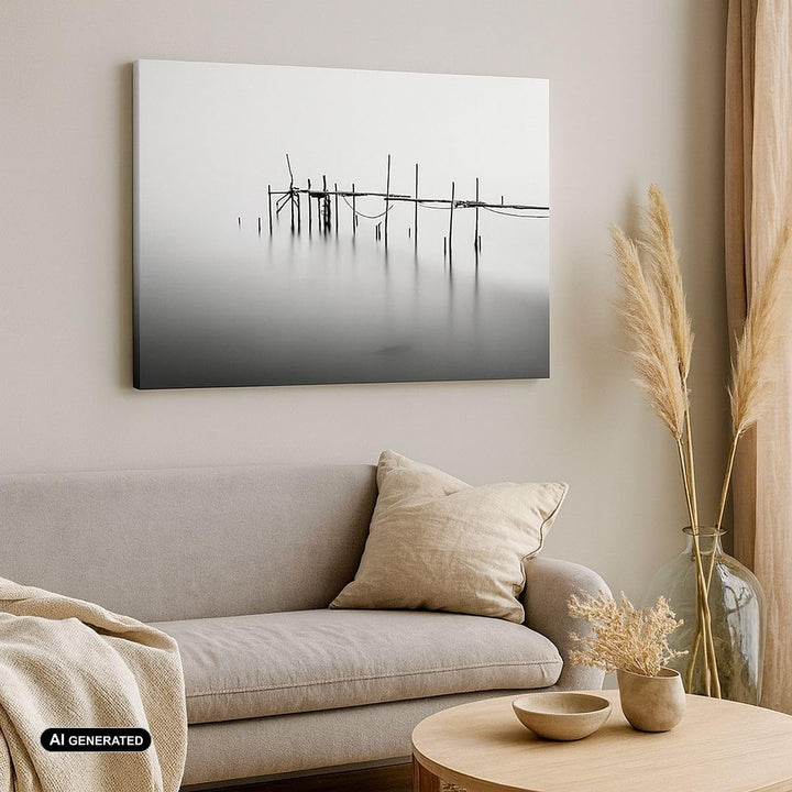 Bilder auf Leinwand 100x70cm Leinwandbild mit Rahmen Meer Brücke Wasser Gross Wanddeko Bild Schlafzi