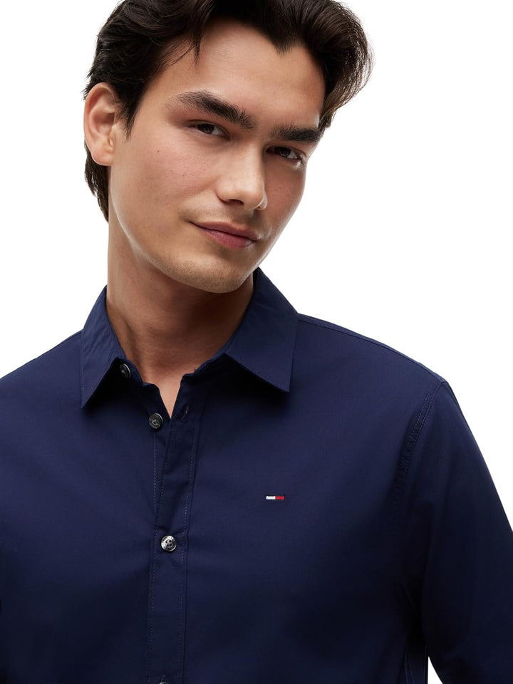 Tommy Jeans Herren Hemd Original Stretch Shirt Slim Fit, Blau (Black Iris)