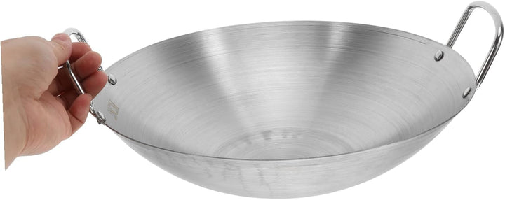 NUOBESTY 28 cm Doppelgriff-Wok-Edelstahl-Wok-Bratpfanne Mit Grosser Kapazität Bratpfanne Rundboden-W