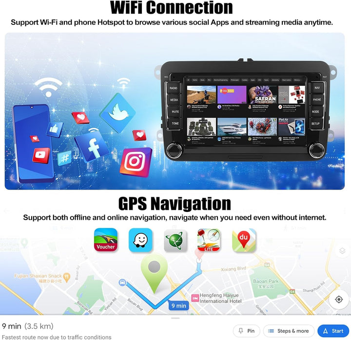 CAMECHO 4+64G Android 15 VW Carplay Autoradio für VW Golf 5 6 Polo Skoda mit NAV Carplay Android Aut
