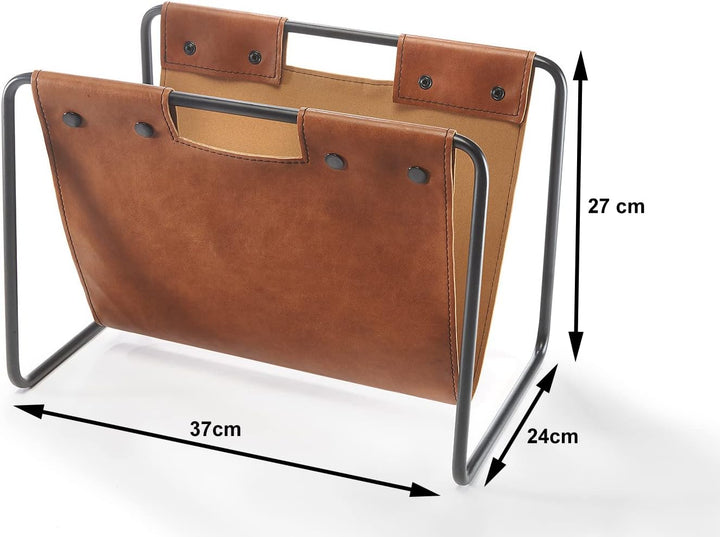Kobolo Zeitungsständer aus Metall und Kunstleder braun 37x24x27cm 37x24x27 cm, 37x24x27 cm