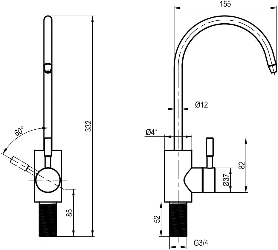 AORA® Ein-Weg-Wasserhahn SOFIA kompatibel mit AMWAY eSPRING Wasserfilter, Edelstahl massiv, Einweg W