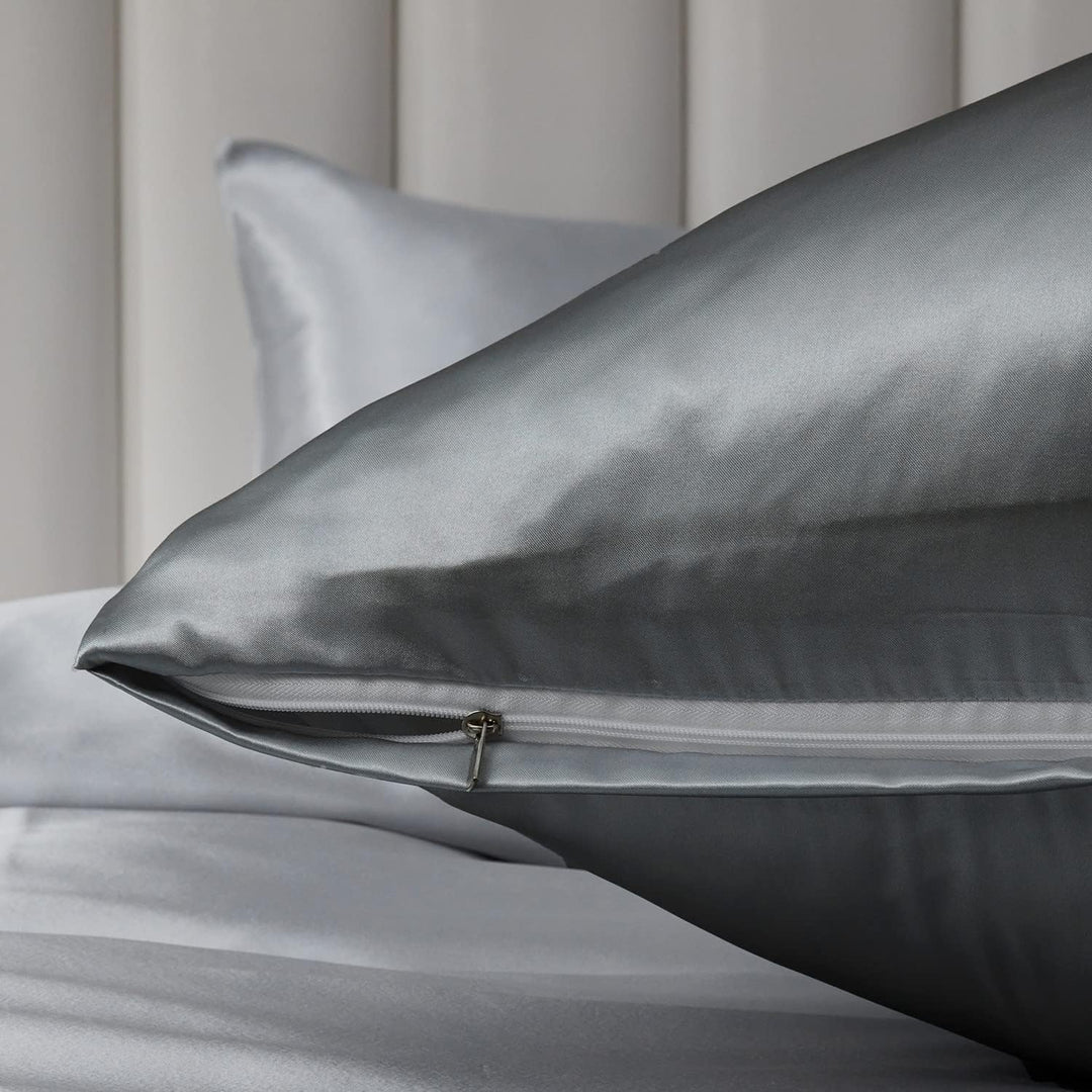 Boqingzhu Satin Bettwäsche 220×240cm Grau Dunkelgrau Anthrazit Uni Einfarbig Glatt Glänzend Luxus Se