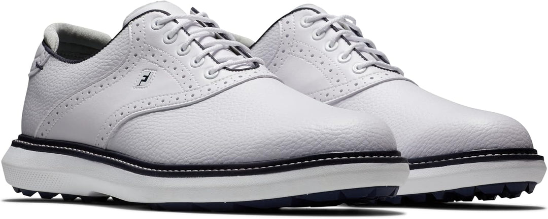 Footjoy Herren Fj Traditions Spikeless Golfschuh 39.5 EU Weit Weiss Weiss Marineblau, 39.5 EU Weit W