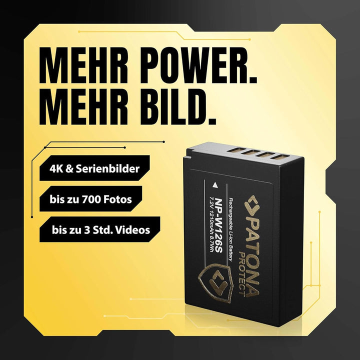 PATONA Protect NP-W126s NP-W126 Akku 2x (1140mAh) mit NTC-Sensor und V1 Gehäuse - ohne Verwendungsei
