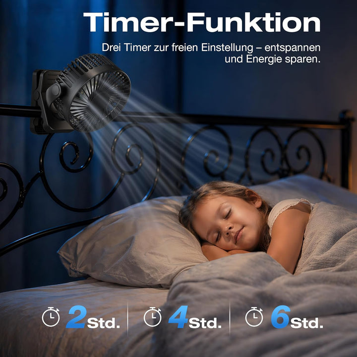 USB Ventilator 12000mAh Akku Tischventilator mit Fernbedienung & Magnetfuss, 3 Stufen, LED Licht, Ti