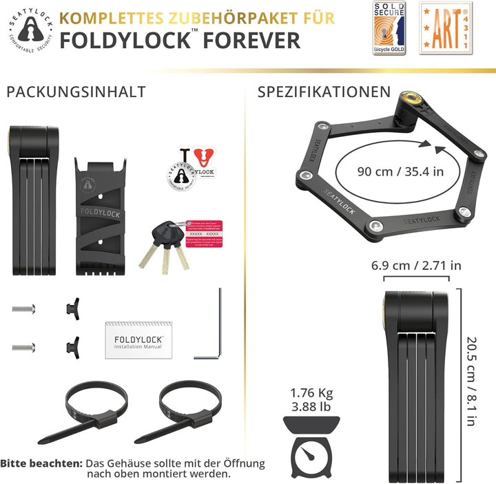 FoldyLock Forever Fahrradschloss mit Schlüssel – Patentiertes Faltschloss mit Halterung - Testsieger