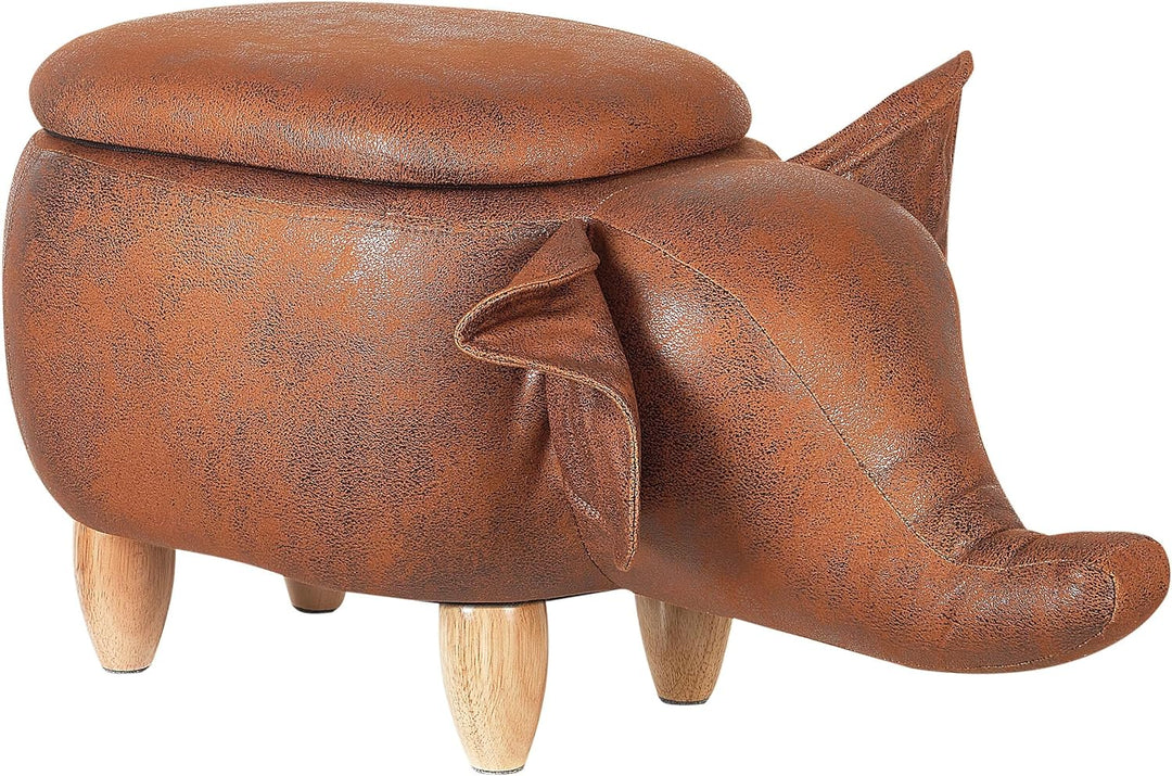 Fröhlicher Elefanten-Hocker Lederoptik mit Deckel für Kinder dunkelbraun Elephant