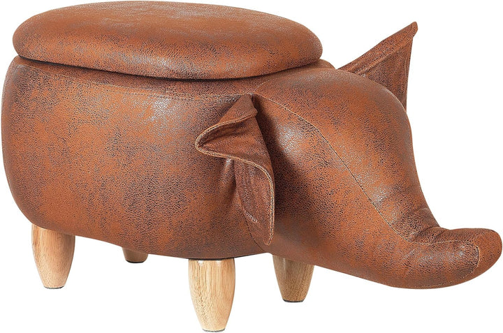 Fröhlicher Elefanten-Hocker Lederoptik mit Deckel für Kinder dunkelbraun Elephant