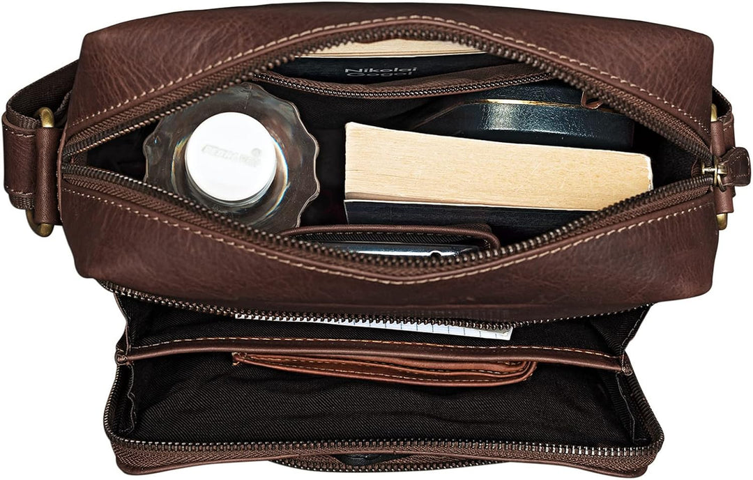 STILORD 'Nathan' Umhängetasche Herren Leder klein braun Vintage Herrentasche 10,1 Zoll Tablettasche