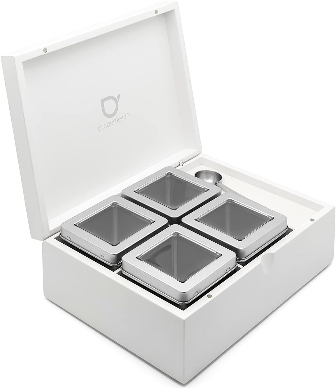 Bredemeijer Kleine weisse Holz Teebeutelbox 23.8 x 18.1 cm - Teebox ohne Fenster mit 4 Dosen für los