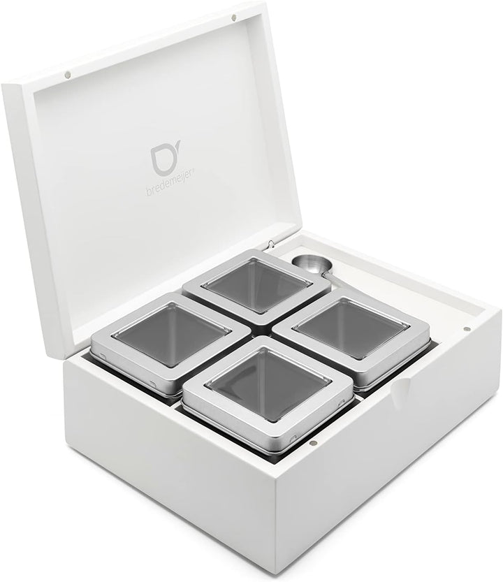 Bredemeijer Kleine weisse Holz Teebeutelbox 23.8 x 18.1 cm - Teebox ohne Fenster mit 4 Dosen für los