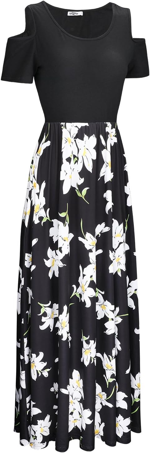STYLEWORD Sommerkleid Damen Lang Maxikleid Sommer Elegant Freizeitkleid Kurzarm Kleider mit Taschen