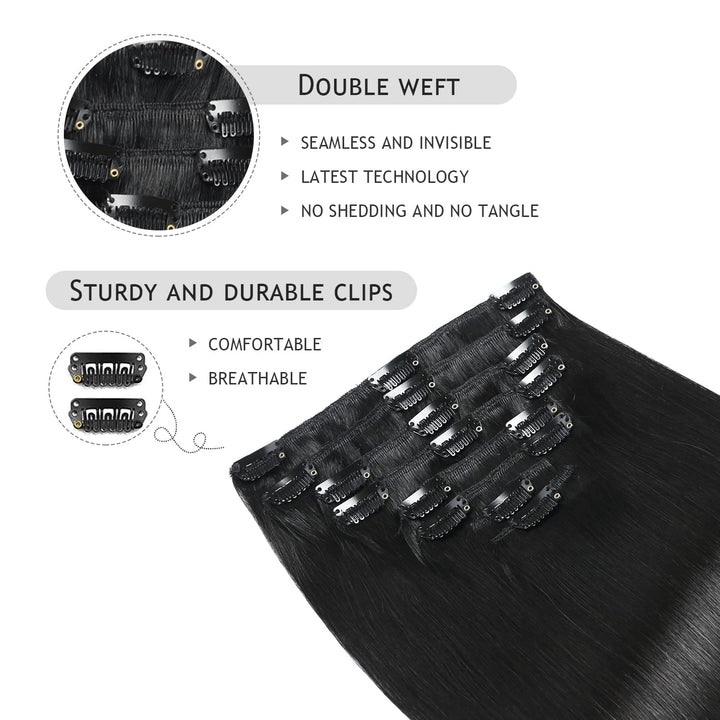 YILITE Clip in Extensions Echthaar 35cm 100% Echthaar Extensions Clip 14 Zoll 8 Stück 110g Unsichtba