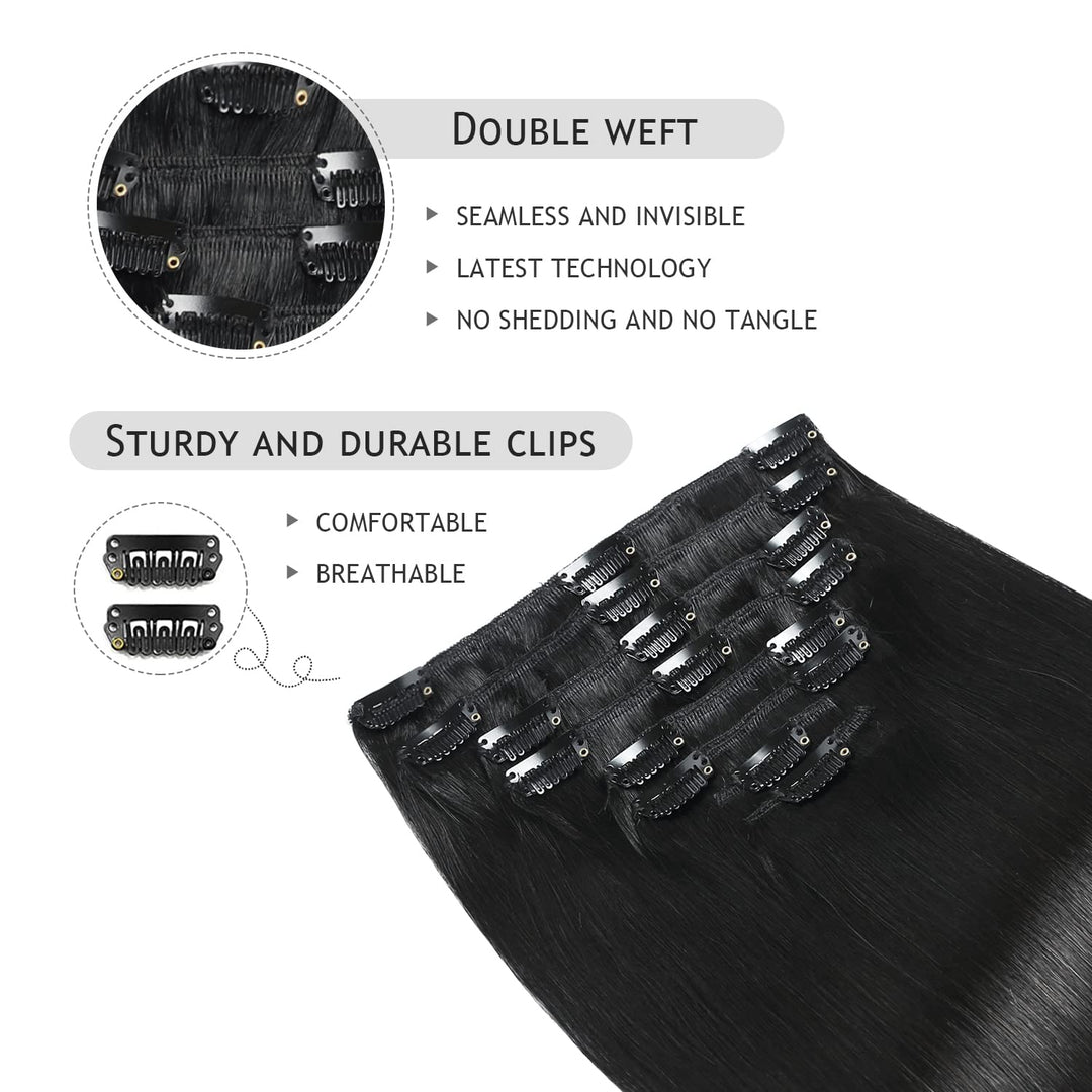 YILITE Clip in Extensions Echthaar 50cm 100% Echthaar Extensions Clip 20 Zoll 8 Stück 120g Unsichtba