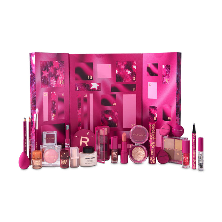 Revolution Makeup Advent Calendar 2025, 24 Beauty-Must-haves, Geschenkset mit Lipgloss, Highlighter,
