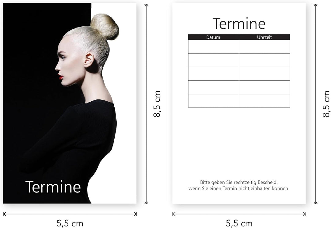 500 Friseur- und Beauty-Terminkarten STYLING BLACK & WHITE für Kosmetikstudio, Wimpern, Nagelstudio