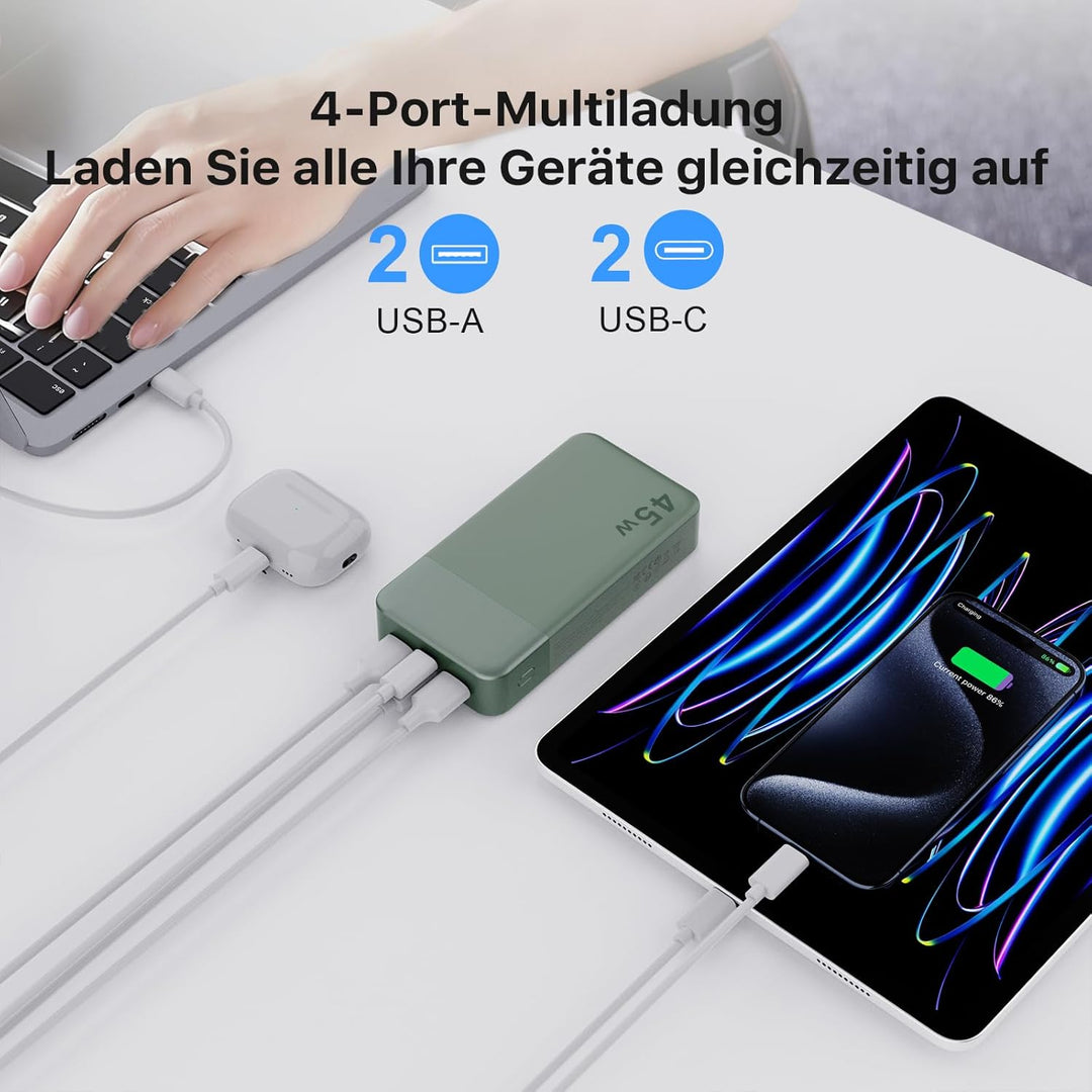 NOBIS 45W Power Bank Powerbank 20000mAh Schnellladung, 2×USB‑C (in/Out) & 2×USB‑A, Digitalanzeige &