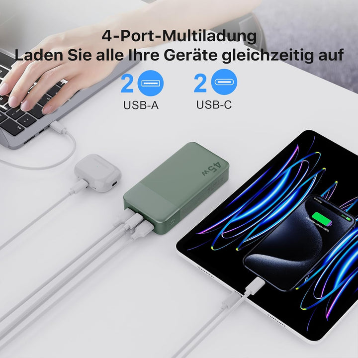 NOBIS 45W Power Bank Powerbank 20000mAh Schnellladung, 2×USB‑C (in/Out) & 2×USB‑A, Digitalanzeige &