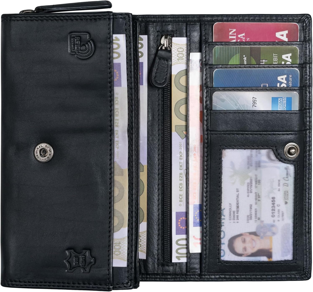 STILORD 'Ellen' Leder Geldbörse Damen RFID und NFC Schutz in stilsicherer Geschenkbox Grosses Portem