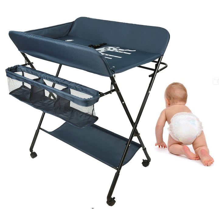 OHMG Baby Wickelkombi Klappbare Wickelkommode,Wickeltisch mit Rollen,Mobiler Wickeltisch mit Wickela