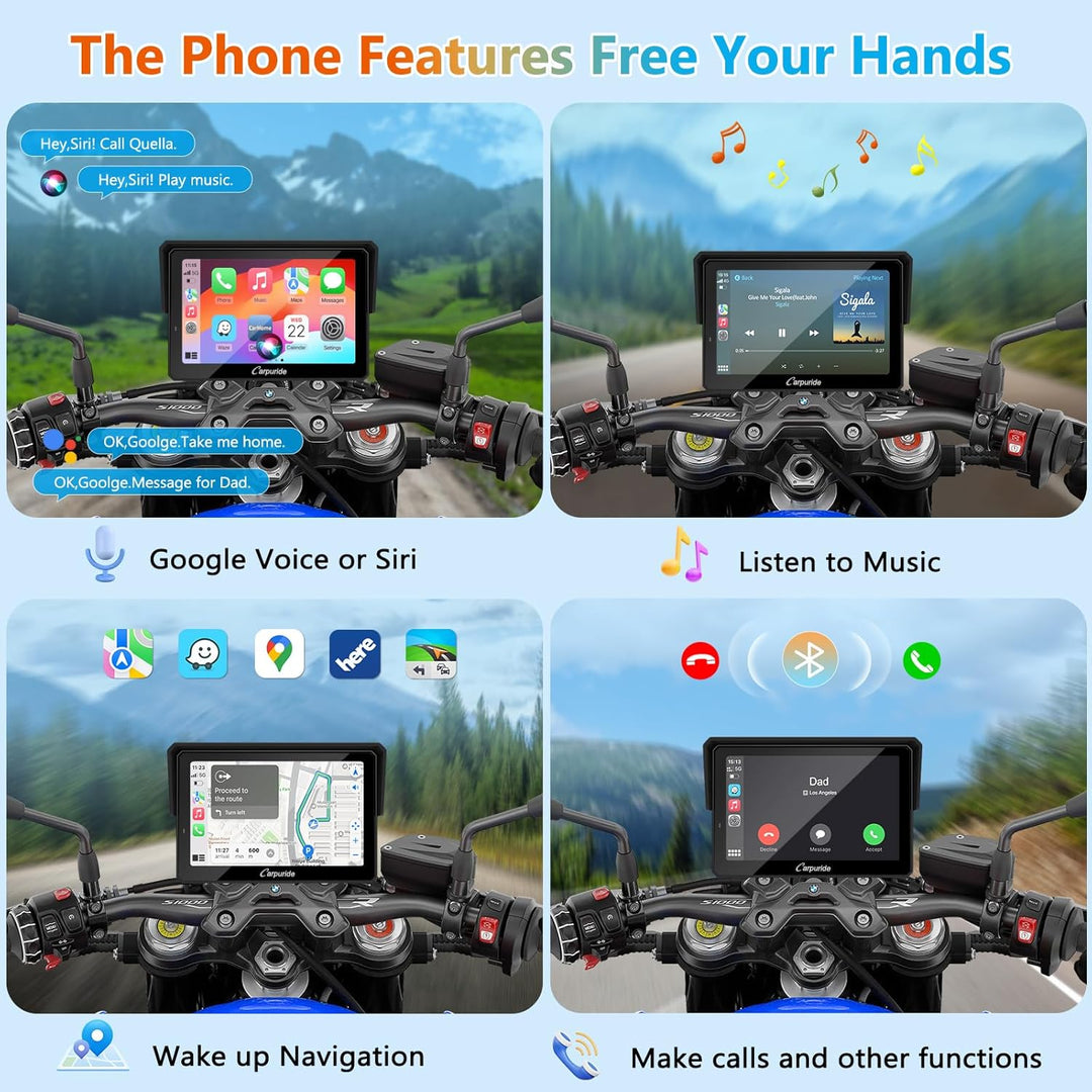 CARPURIDE W502BS Pro für BMW-Motorrad, CarPlay & Android Auto, Dual-Bluetooth, 5 Zoll Wasserdichter