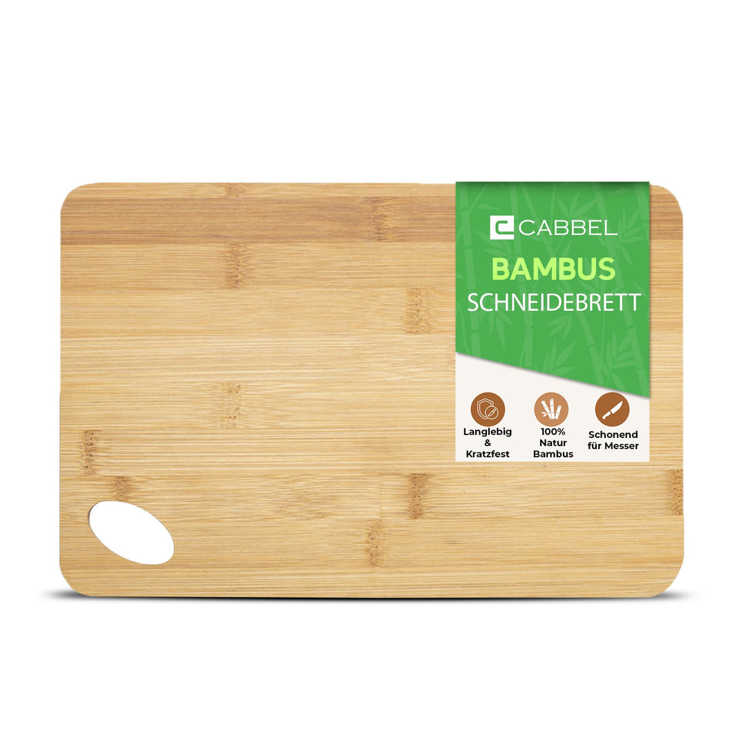 Schneidebrett Bambus 30x20 cm – Stabiles Holzbrett zum Schneiden & Servieren – Aus Naturholz mit Gri