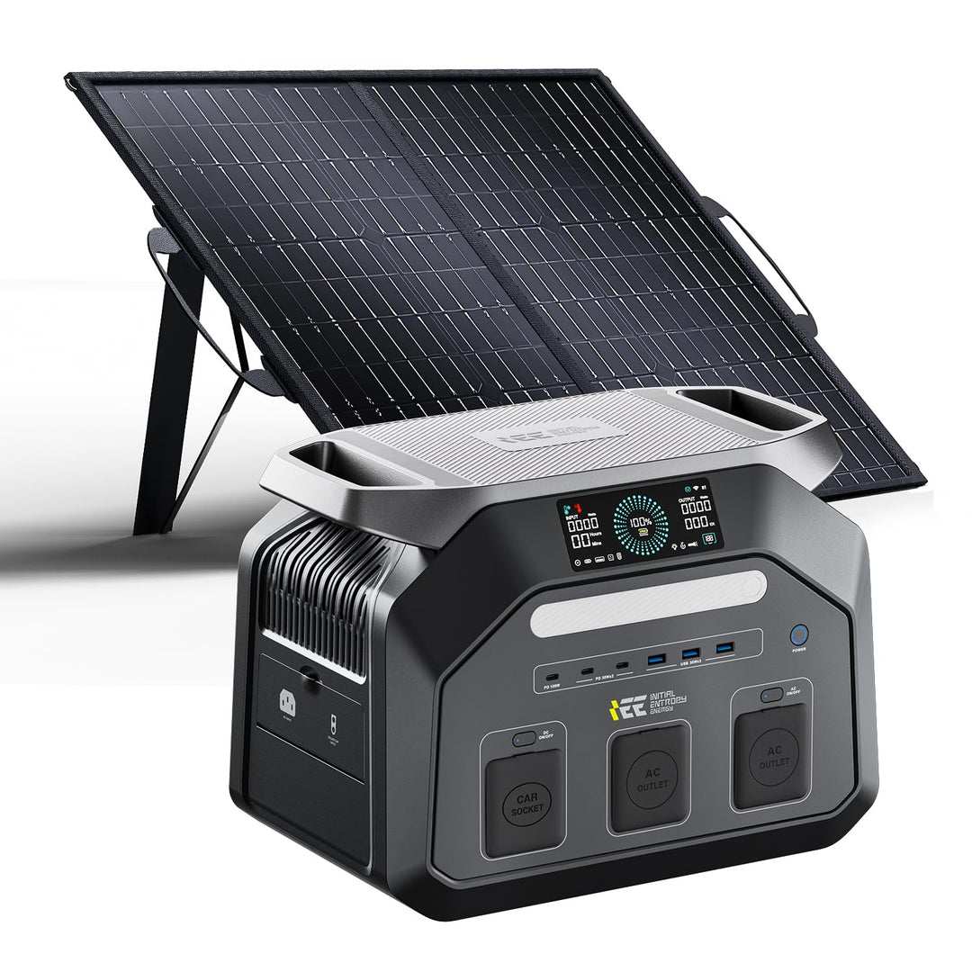 IEE 1800W Solargenerator P1800 mit 100W Solarpanel, 1024Wh LiFePO4 Akku Tragbare Powerstation, 0–80%