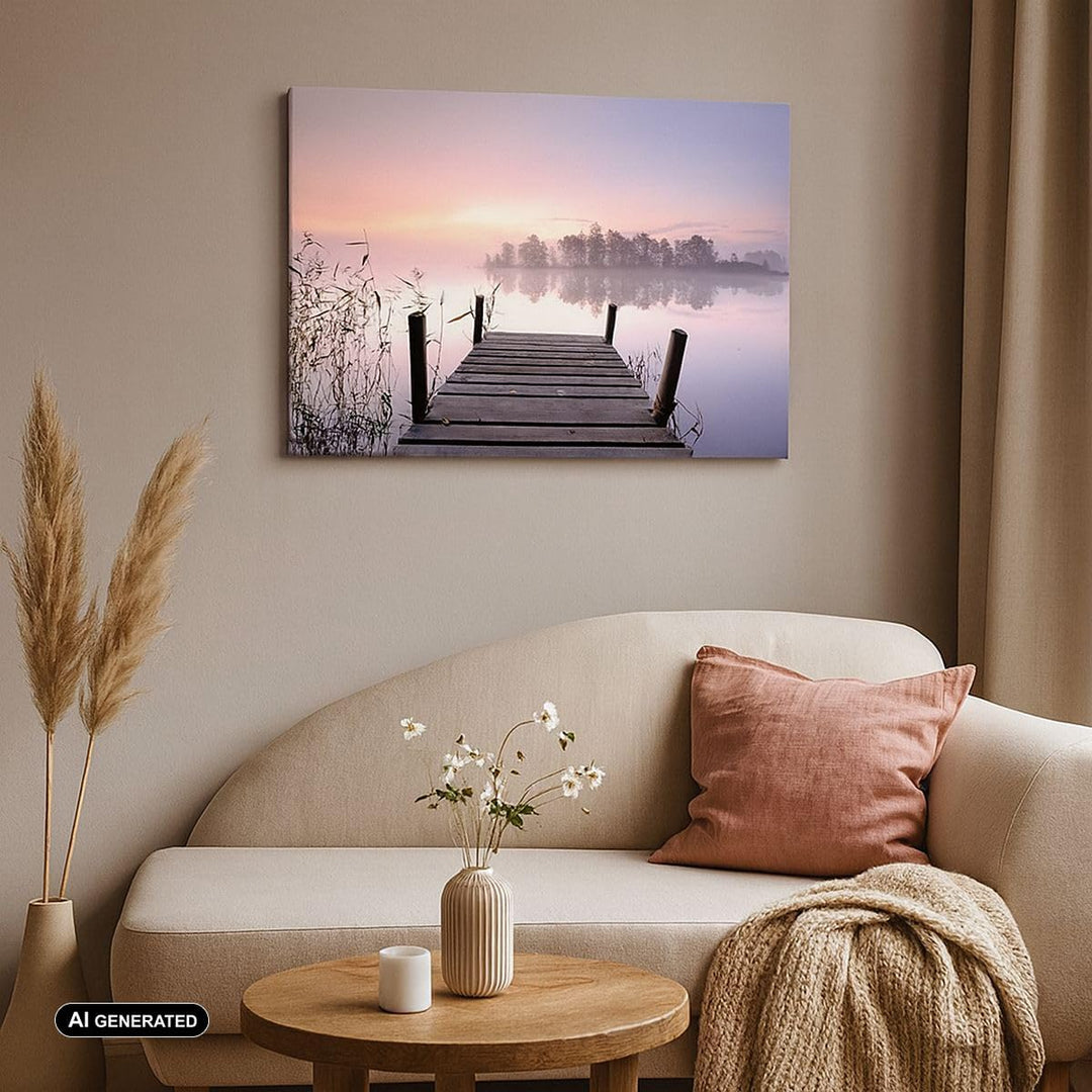 Bilder auf Leinwand 100x70cm Leinwandbild Morgen Sonnenaufgang Nebel See Gross Wanddeko Bild Schlafz