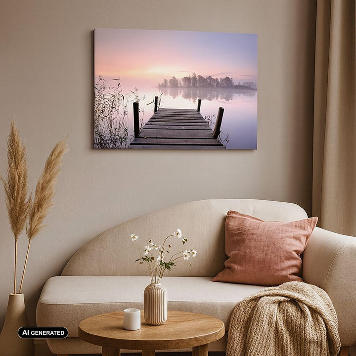 Bilder auf Leinwand 100x70cm Leinwandbild Morgen Sonnenaufgang Nebel See Gross Wanddeko Bild Schlafz