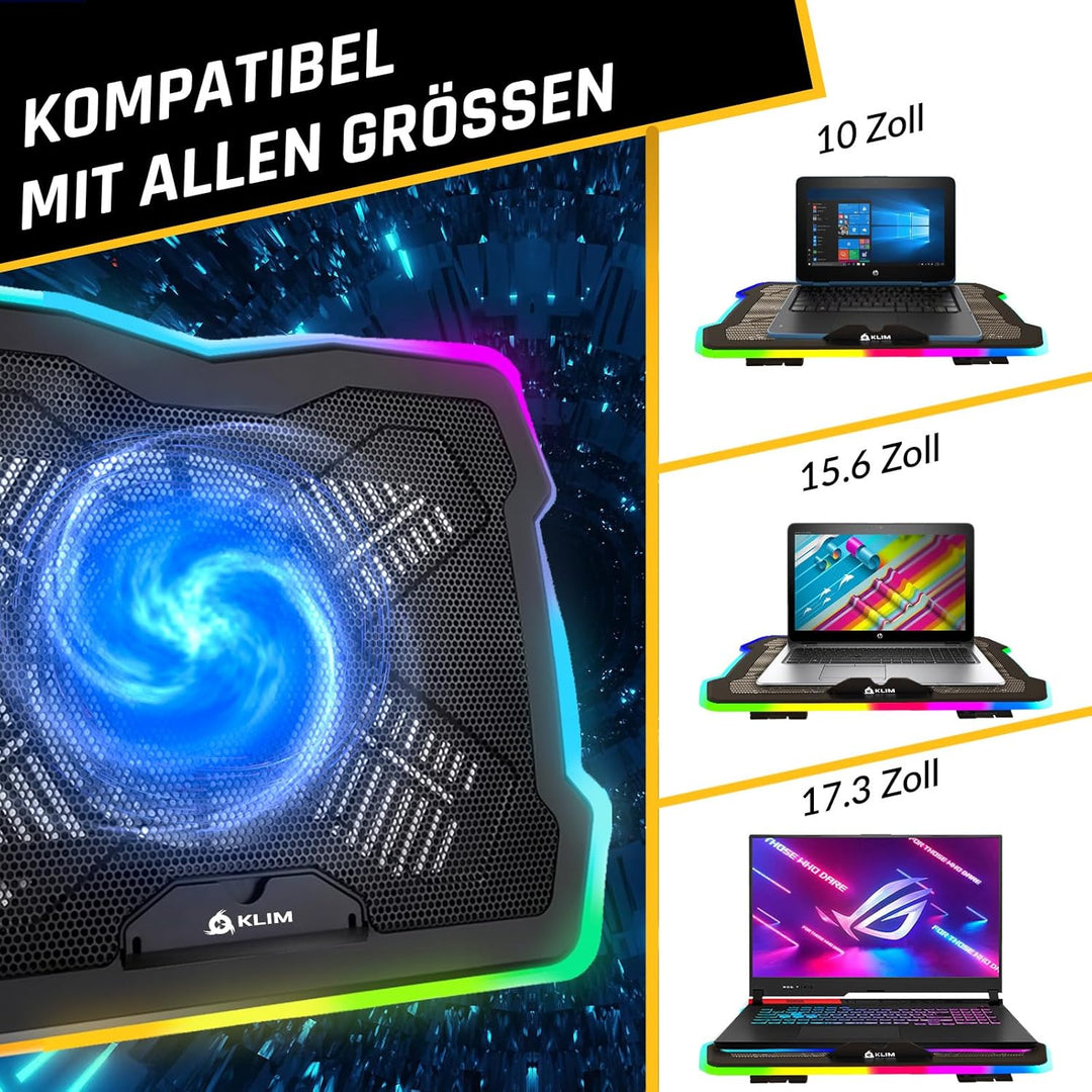 KLIM Ultimate Laptop Kühler + NEU + Gaming Cooling Pad + Stabiler RGB Ständer mit Lüfter + Kompatibe