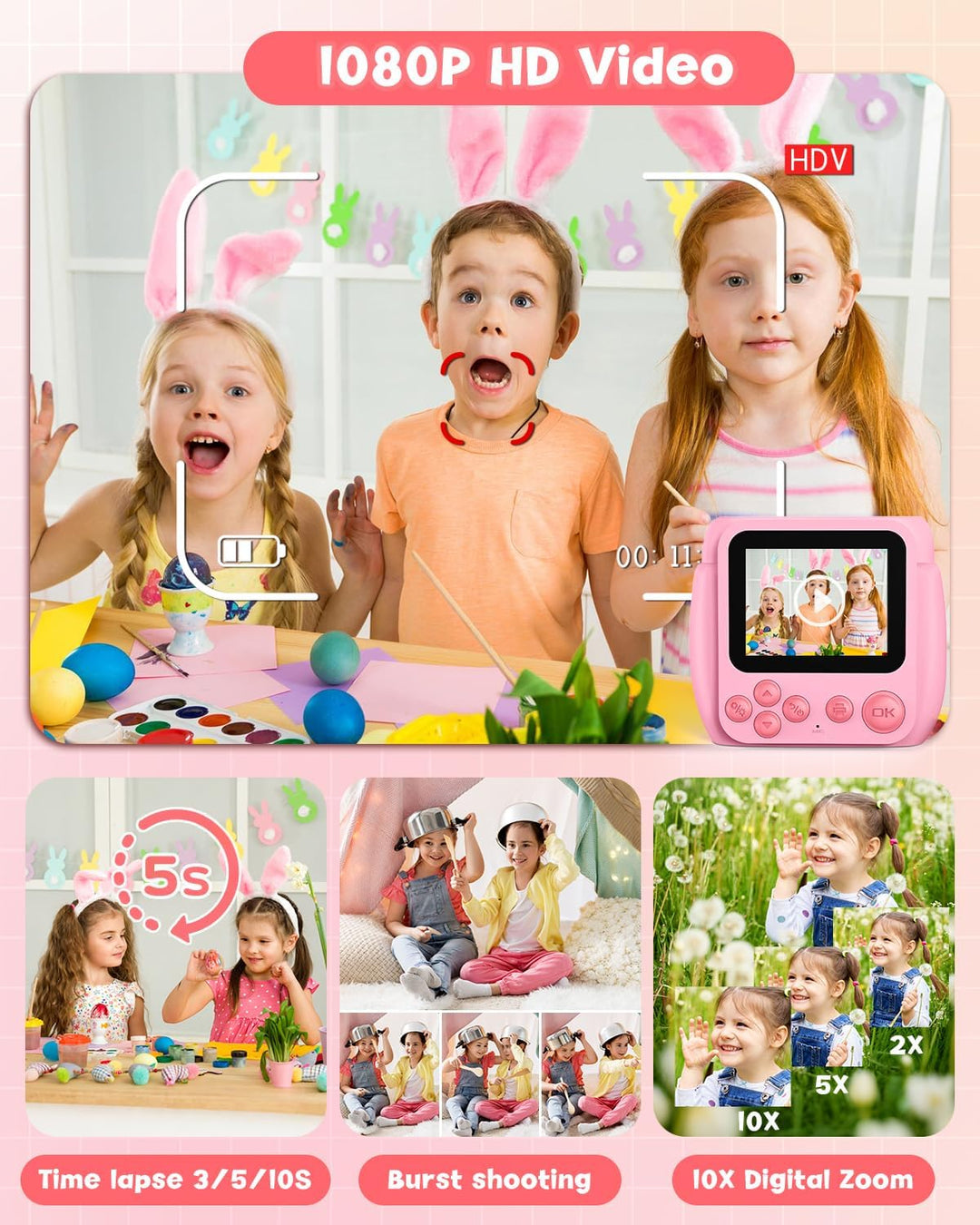 Gofunly Sofortbildkamera Kinder, 2.4 Zoll Bildschirm Kinderkamera Sofortbildkamera mit 32GB Karte &