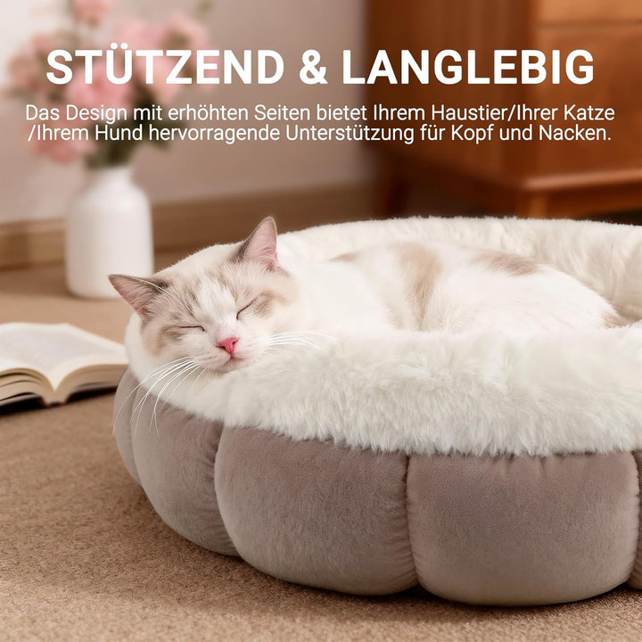 EDMIENS Katzenbett Klein, Katzenbett Flauschig Waschbar, Katzen Bett Indoor, Katzenkissen Braun, Run