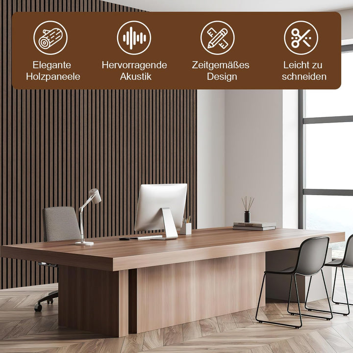 Akustikpaneele Selbstklebend Holz 2,88㎡ - 4 Stück 120x60cm,akustik paneele 3D Schalldämmung Echoredu
