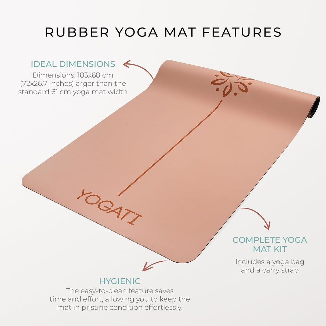 YOGATI® Yogamatte rutschfest Naturkautschuk mit Tasche - Yoga Matte gross mit Markierung, Sportmatte