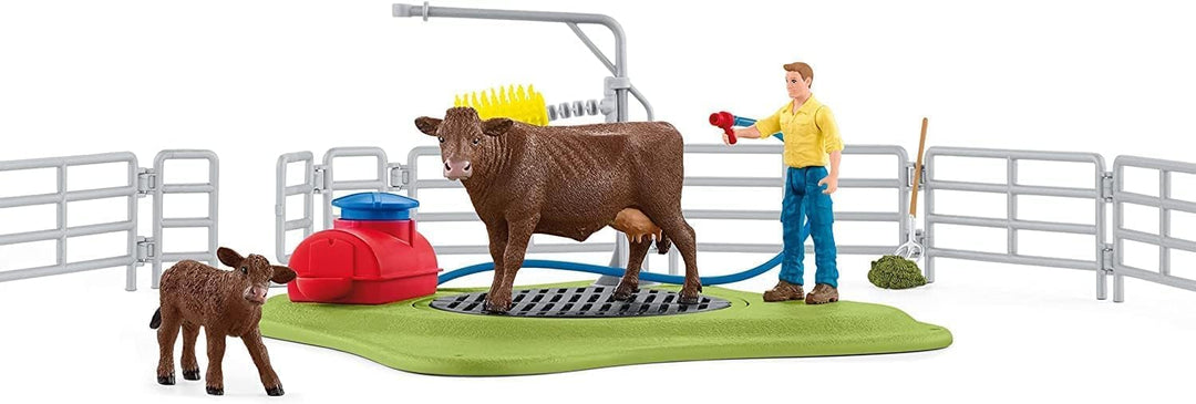 SCHLEICH 42529 Kuh Waschstation, für Kinder ab 3+ Jahren, Farm World - Spielset neue Verpackung, neu