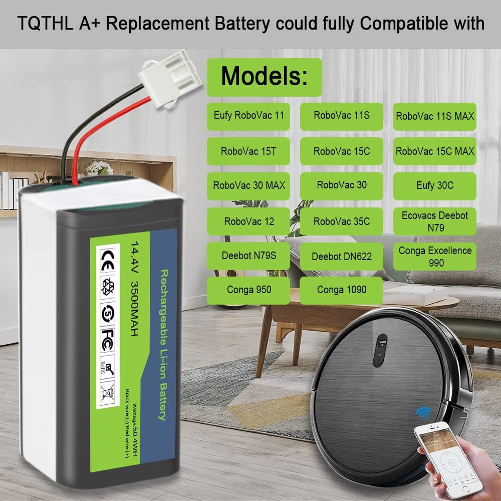 14.4V 3500mAh Ersatzakku Kompatibel mit Ecovacs Deebot N79 N79S DN622, für RoboVac 11 11S 11S MAX 12