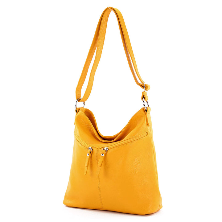 modamoda de - T196 - ital Umhängetasche Schultertasche aus Leder Sonnengelb, Sonnengelb